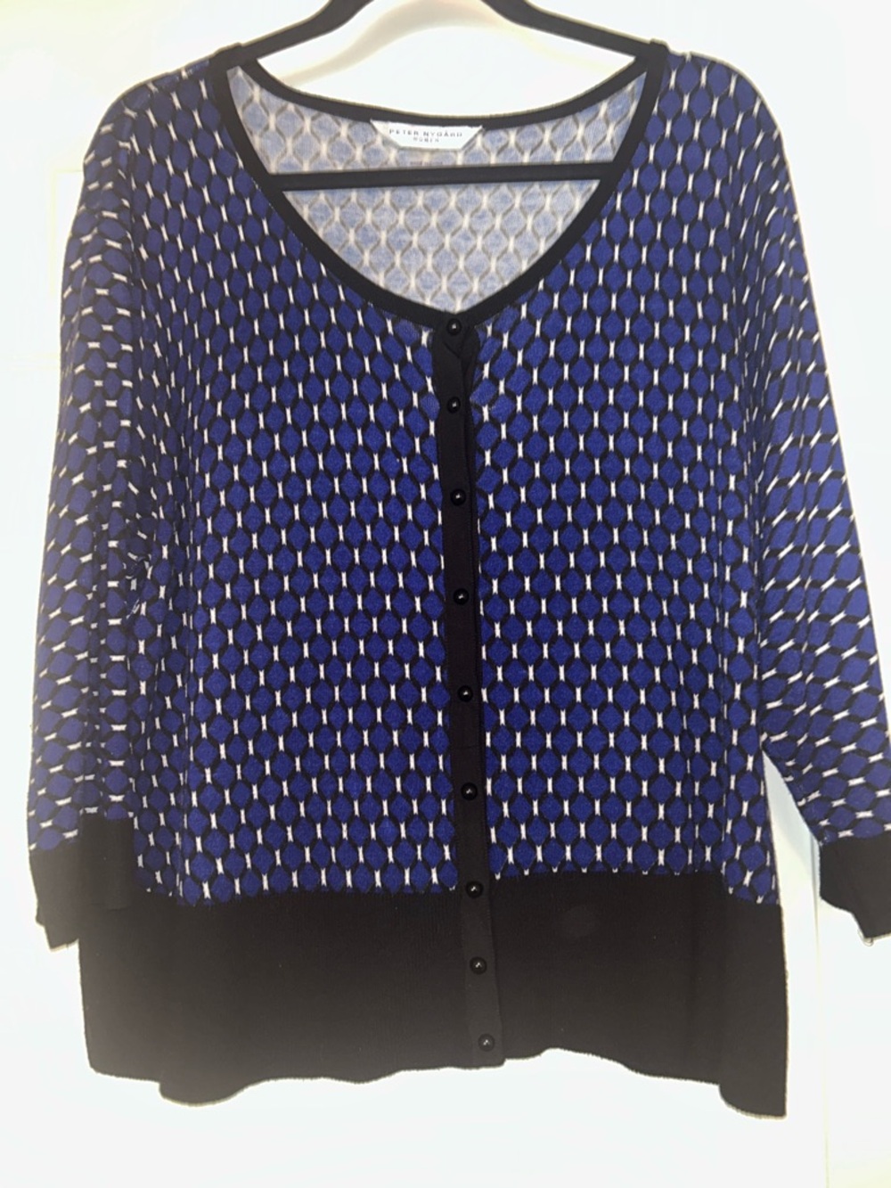 Peter Nygard Geometric Snap Cardigan 1X Blue Knit Casual Preppy Classic